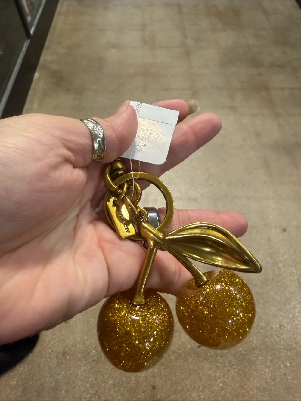 Anthropologie Gold Glitter Cherry Keyring